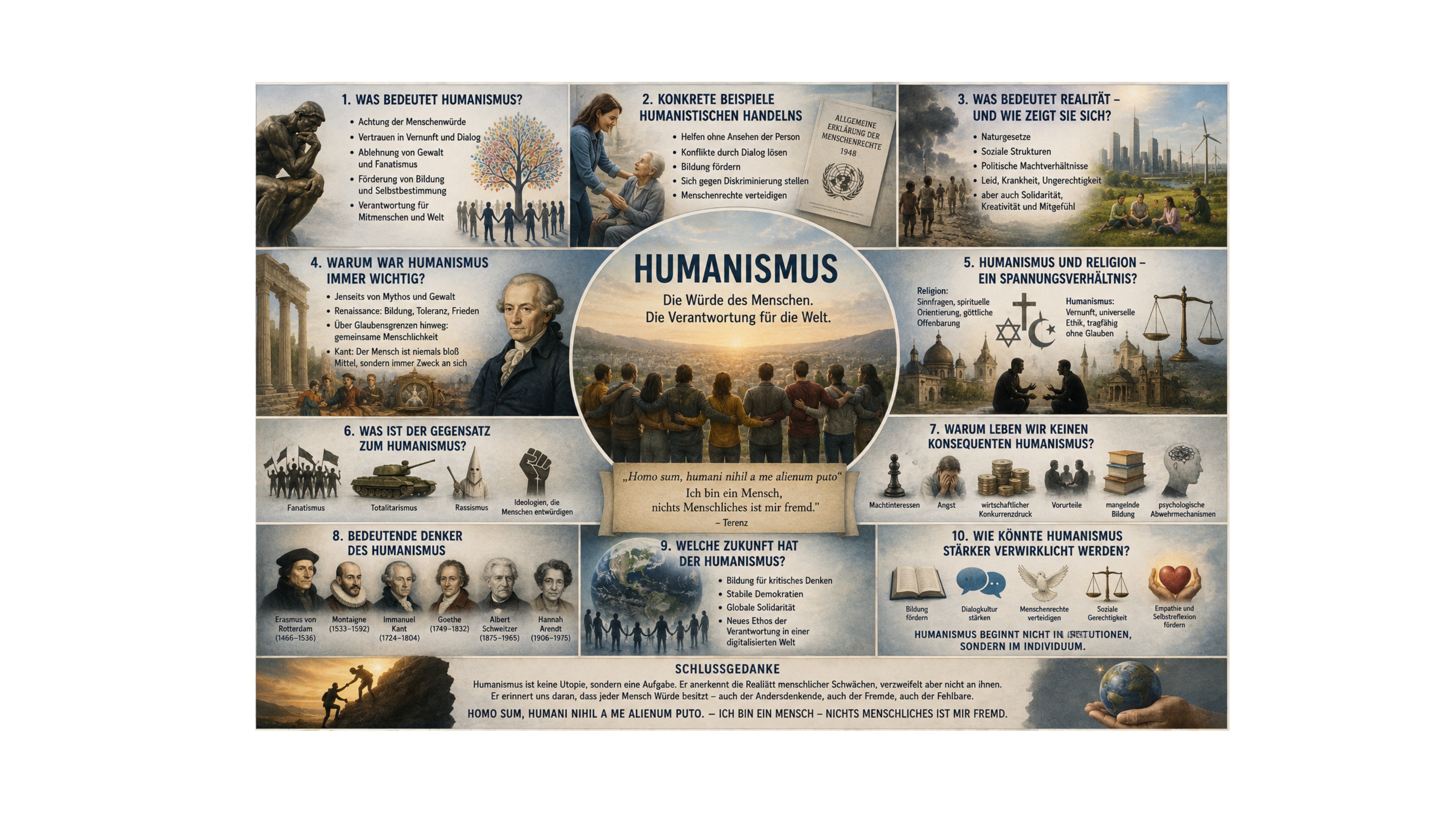 Humanismus – Würde, Vernunft und Verantwortung - Eine philosophische Annäherung an Vergangenheit, Gegenwart und Zukunft