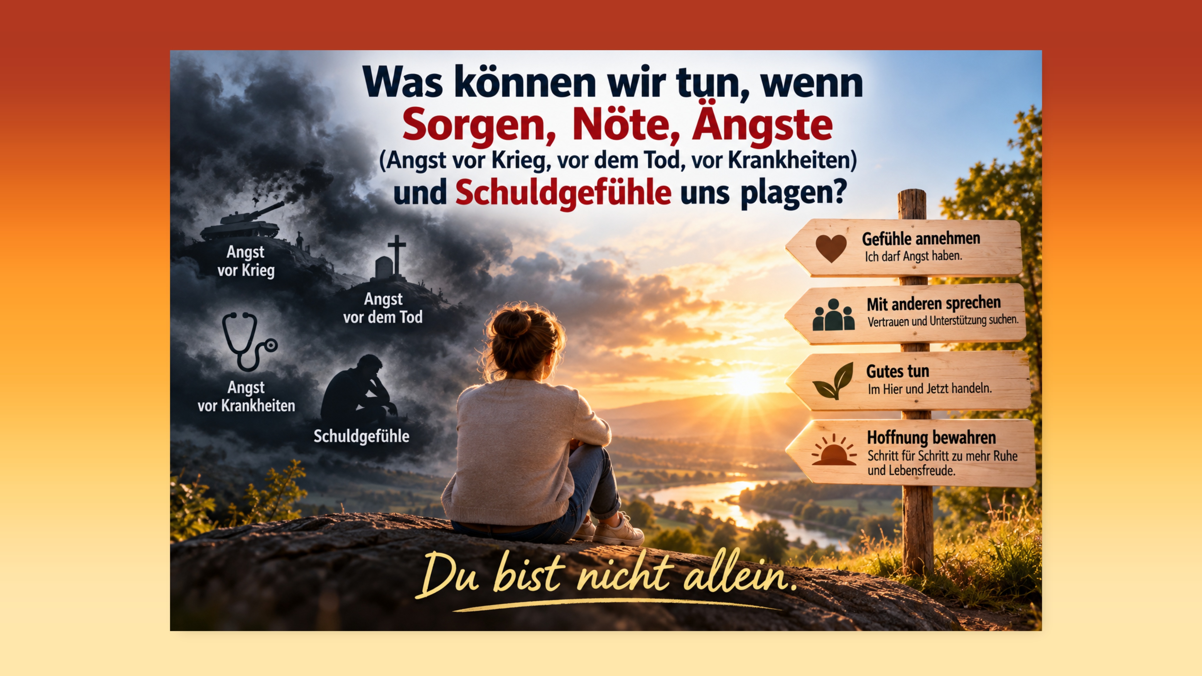 Was können wir tun, wenn Sorgen, Nöte, Ängste (Angst vor Krieg, vor dem Tod, vor Krankheiten) und Schuldgefühle uns plagen?
